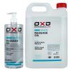 Envases de 1000 ml y 5000 ml del Aceite para Masaje Neutro OXD, ideal para entornos profesionales que requieren gran volumen de producto. Textura fluida, sin olor y apta para pieles sensibles. Aceite para masaje neutro OXD sin perfume ni colorantes