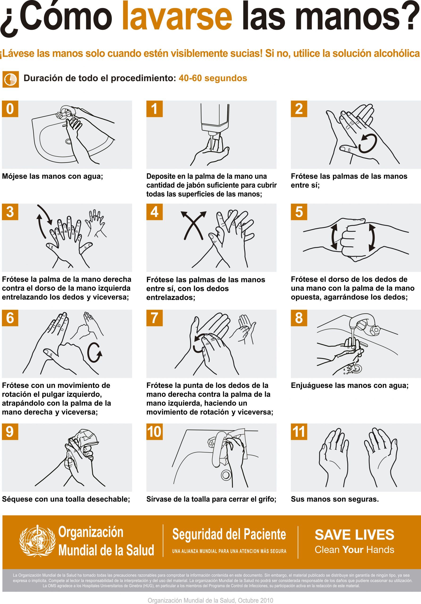 Posters adhesivos lavables OMS sobre la higiene de manos, material sanitario