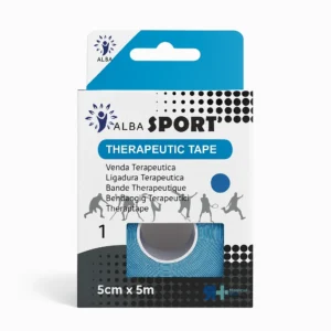 Caja de Venda Terapéutica Alba Sport en color azul, indicada para fisioterapia y vendaje neuromuscular.