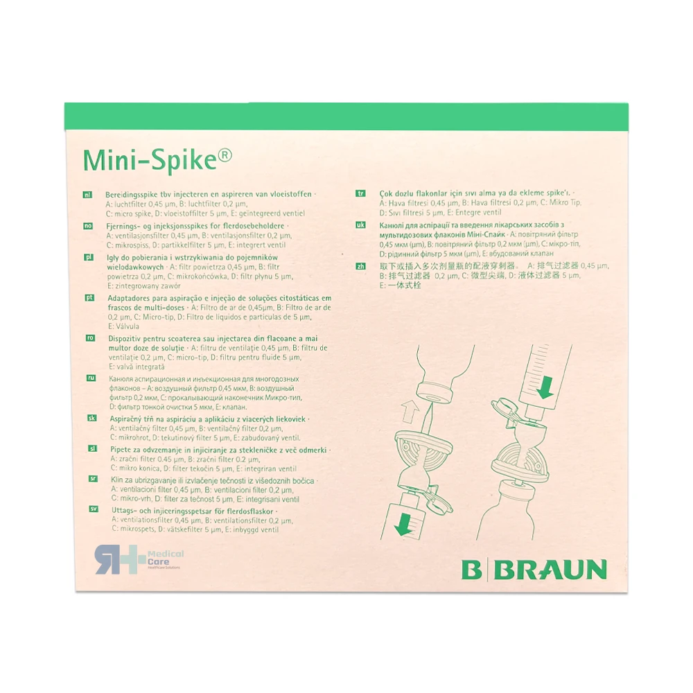 Perforador con punto de inyección Mini-Spike de BBraun, material sanitario