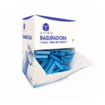 Rasuradoras de vello de 1 hoja Unidix con mango azul y cápsula protectora.