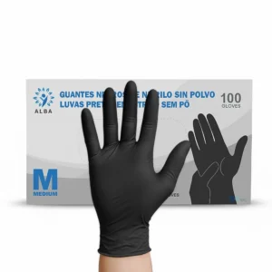Guantes de nitrilo negro Alba sin polvo talla M – Caja dispensadora