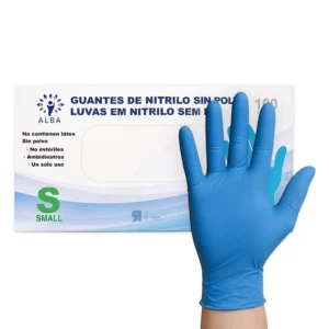 Caja de guantes de nitrilo azul Alba, talla S, sin polvo, uso médico e industrial