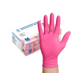 Guantes de nitrilo rosa Alba sin polvo, caja de 100 unidades
