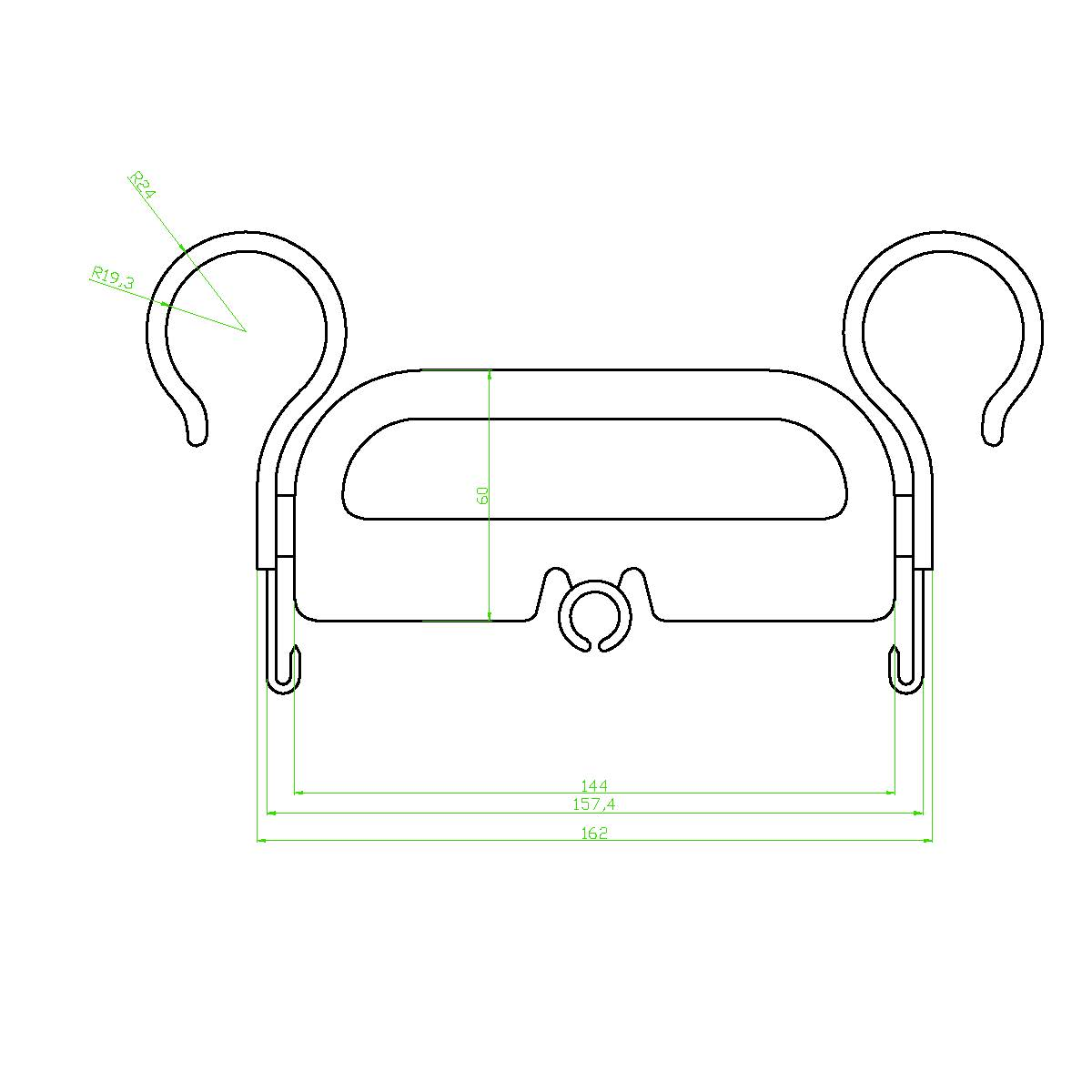 Colgador para bolsas de orina en plástico resistente con anclaje al chasis de la cama.