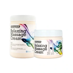 Crema de masaje frutal Madform Relaxing Massage Cream en envase profesional de 1000 ml, ideal para masaje corporal y terapias manuales.