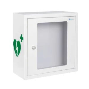 vitrina metalica con señalizacion para desfibrilador