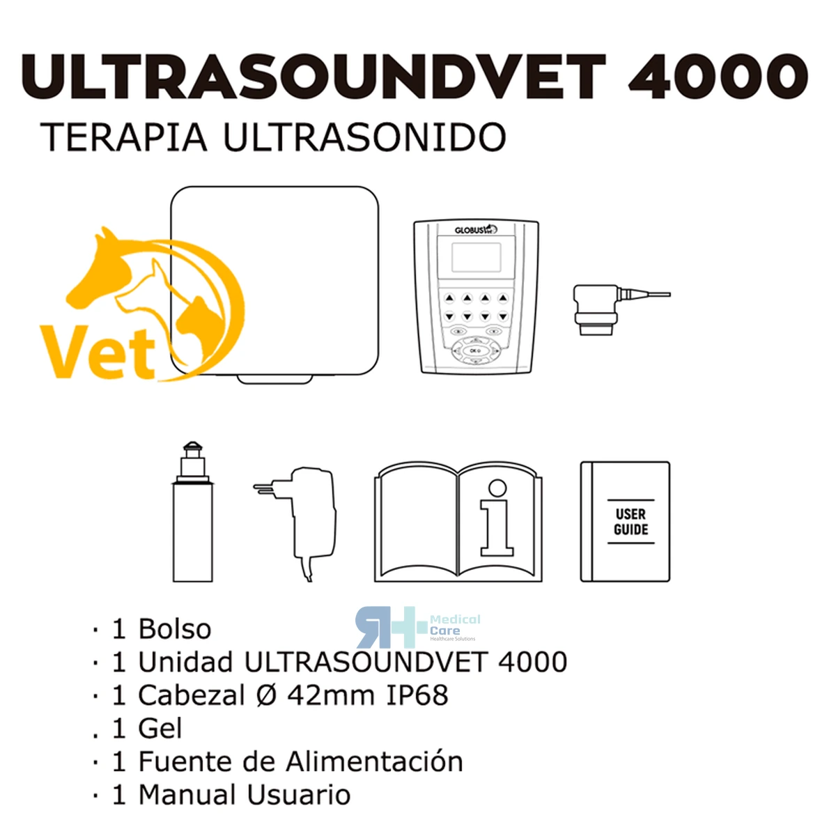 Ultrasonido veterinario Globus UltrasoundVet 4000, estación clínica de ultrasonoterapia para perros, gatos y caballos